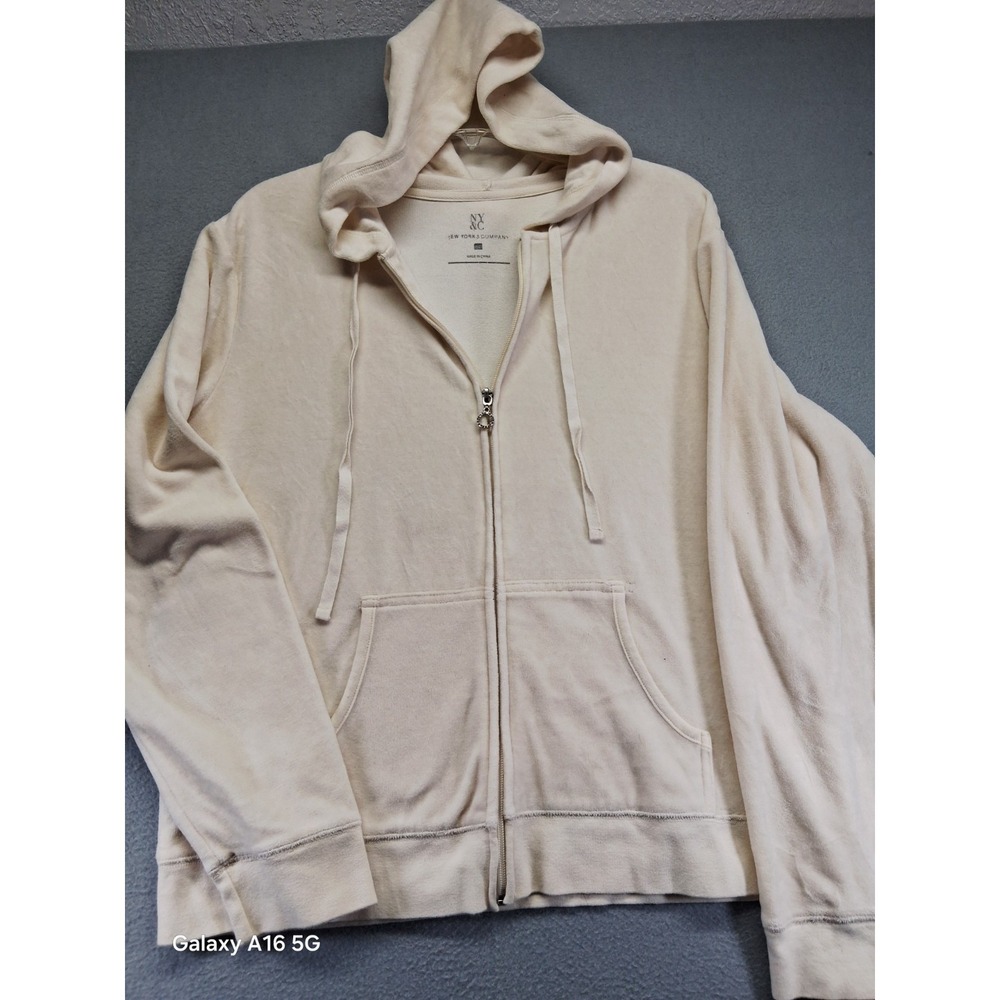 NY&C Women Full Zip Hoodie Sweater Beige Size XL